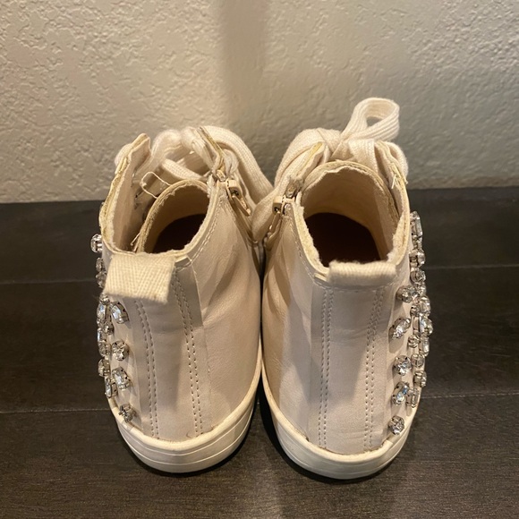 Zara Girls Hightop Lace-Up Side Zip Tennis Shoes w/Rhinestones Cream Color Cute! - Picture 10 of 14